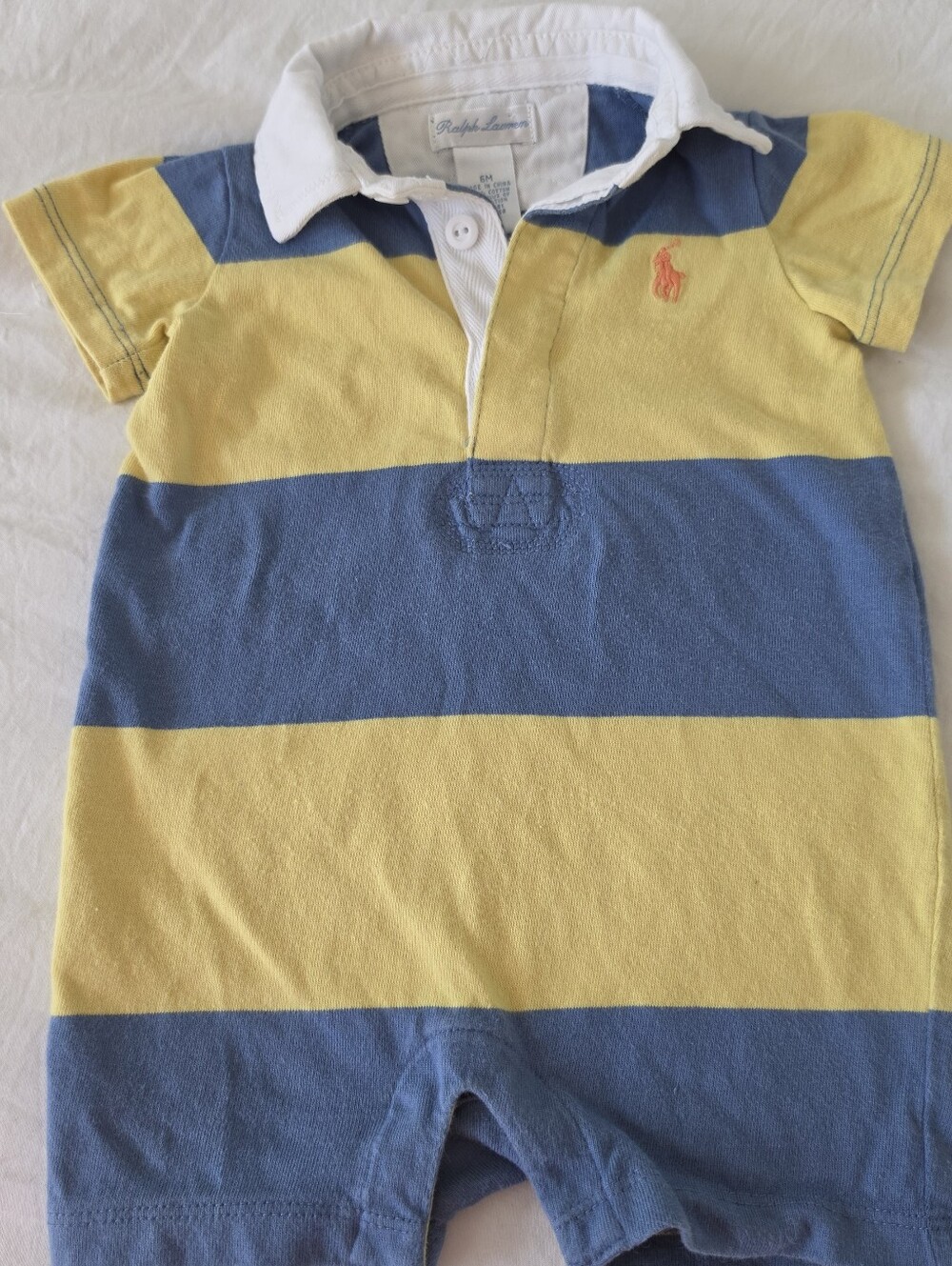 Ralph Lauren Baby Boy Striped Rugby Romper Shortall Size 6 months